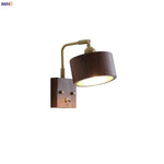 Walnut Wood LED Wall Sconce, Copper Toggle Switch, Vintage Loft Style