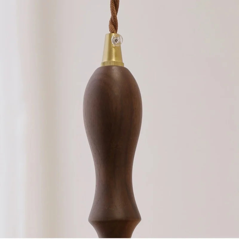 Green Glass Walnut Wood LED Pendant Light, Nordic Modern Hanging Lamp