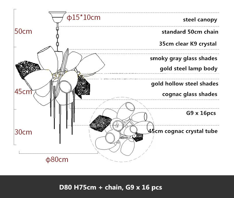 Afralia™ Gold Steel LED Pendant Lights with Cognac/Gray Glass Shades