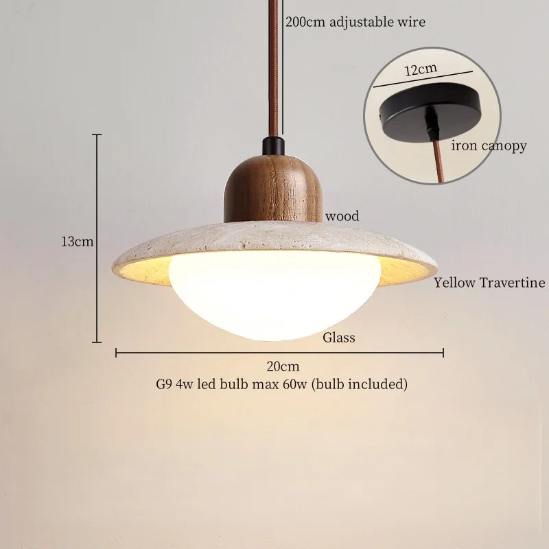 Yellow Travertine Stone LED Pendant Lamp - Vintage Hanging Lighting
