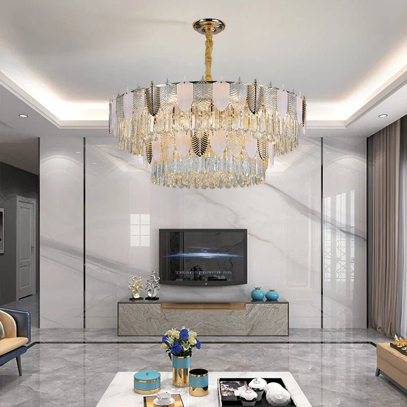 Retro Leaf Crystal Chandelier: Luxury Postmodern Living Room Lighting