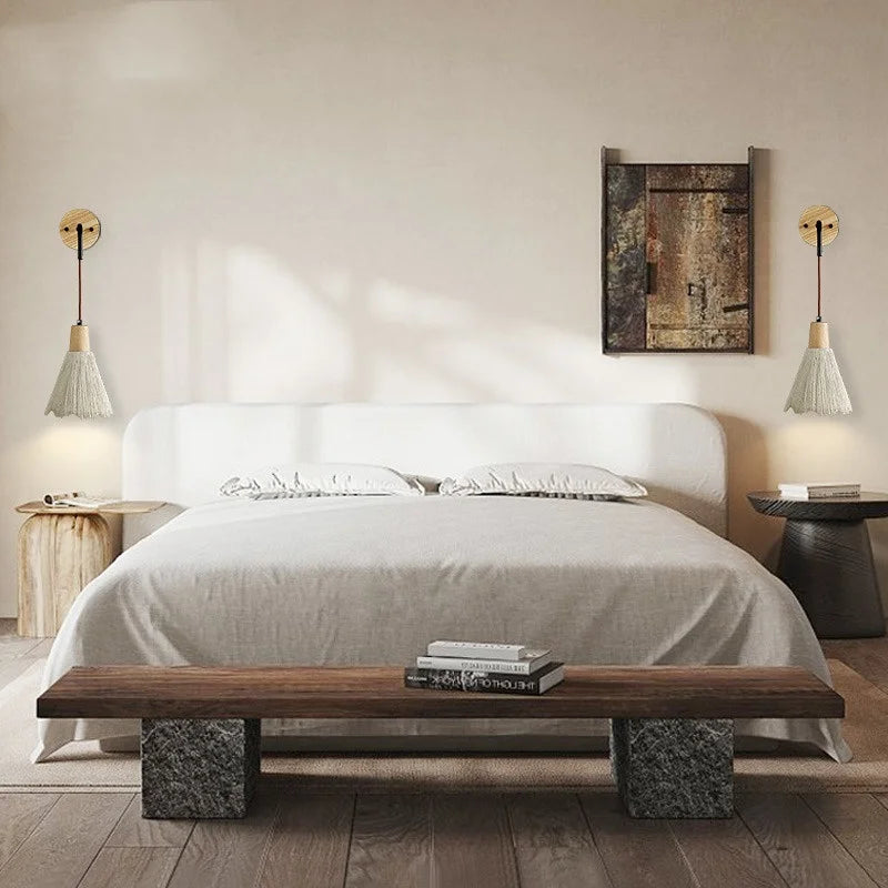 LED Wall Light Fixture Cement Wood Base Bedside Lamp