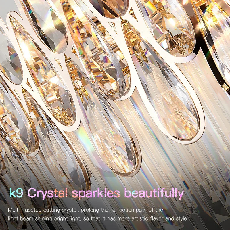 Crystal LED Chandelier | Long Stairway Villa Light | Modern Luxury Post Lamp