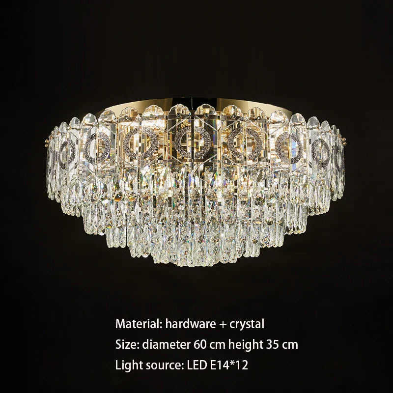 Crystal Ceiling Lamp: Modern Simple Golden Round Light for Living Room, Bedroom, Study