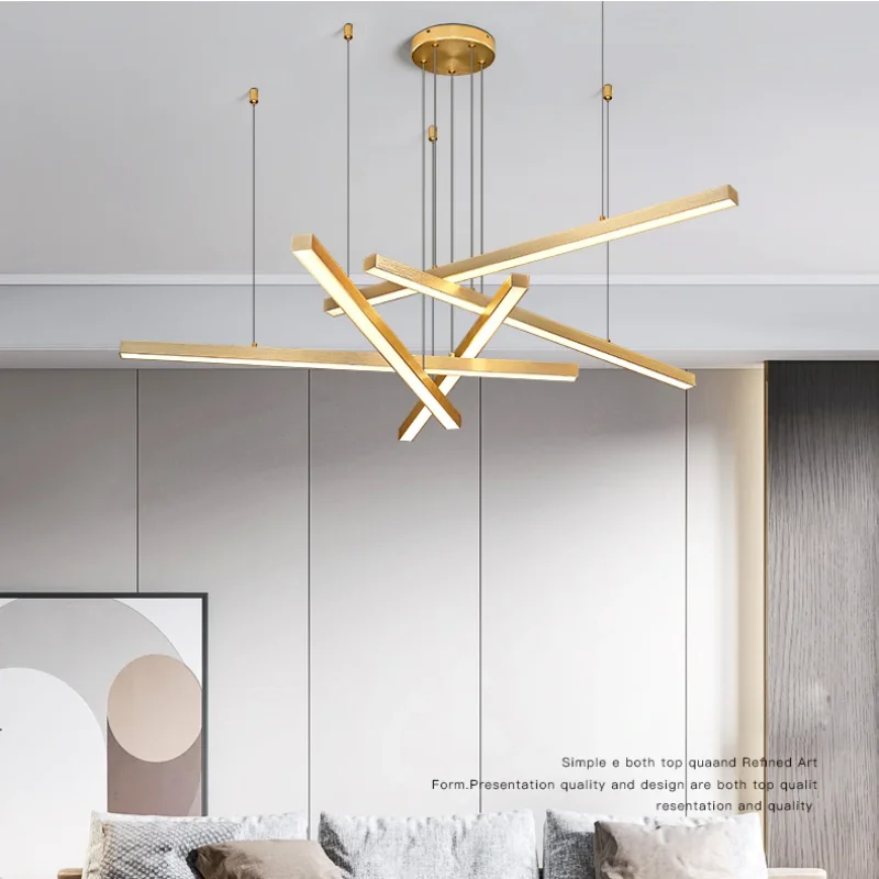 Modern Gold Black Led Pendant Lights, Dimmable, L80cm, Aluminium, Dining Room Hanging Lamp