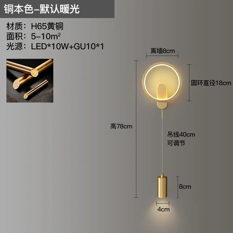 LED Moon Wall Light American Style Bedroom Decor Copper Wall Lamp