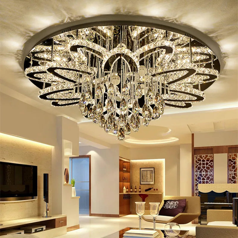 Dimmable LED Crystal Chandelier Chrome Ceiling Light Fixture
