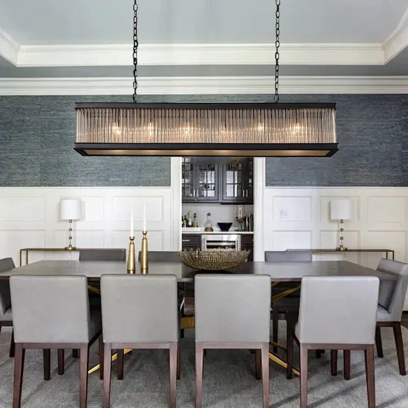 Crystal Rectangle Chandelier: Classic Retro Nordic Ceiling Hanglamp for Dining Room.