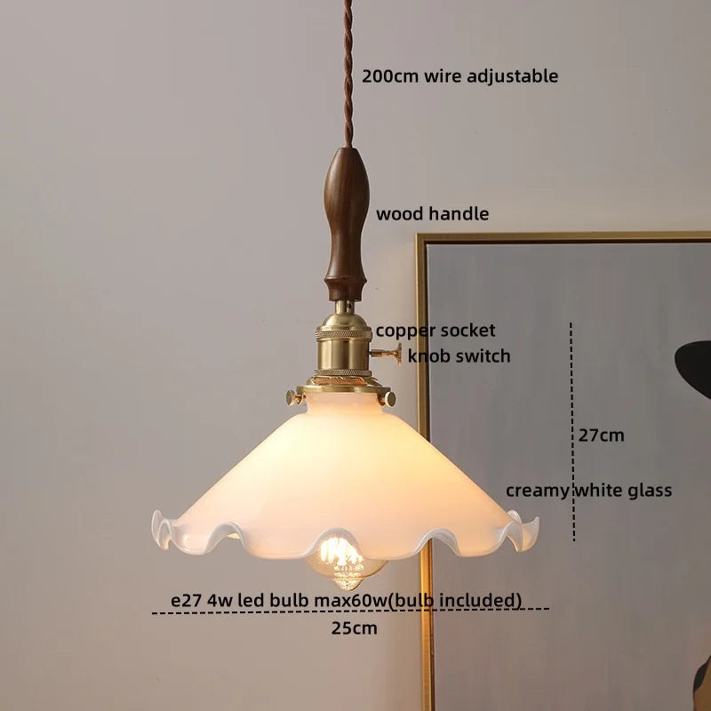 Wood Copper LED Pendant Light - Nordic Hanging Lamp for Bedroom Dining Hallway