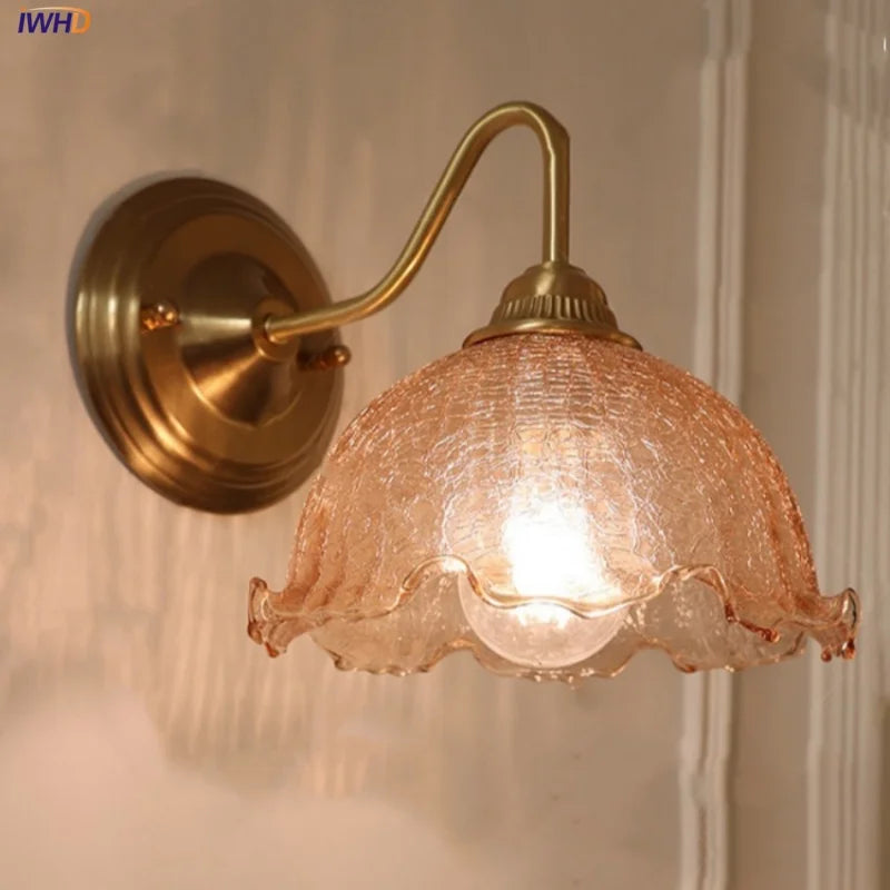 Amber Glass Wall Sconce Vintage Loft LED Vanity Light Fixture