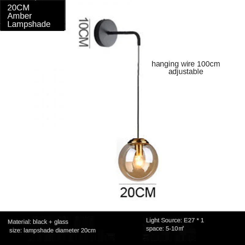 Nordic Brass Glass Wall Sconce: Elegant Living Room Bedside Lighting