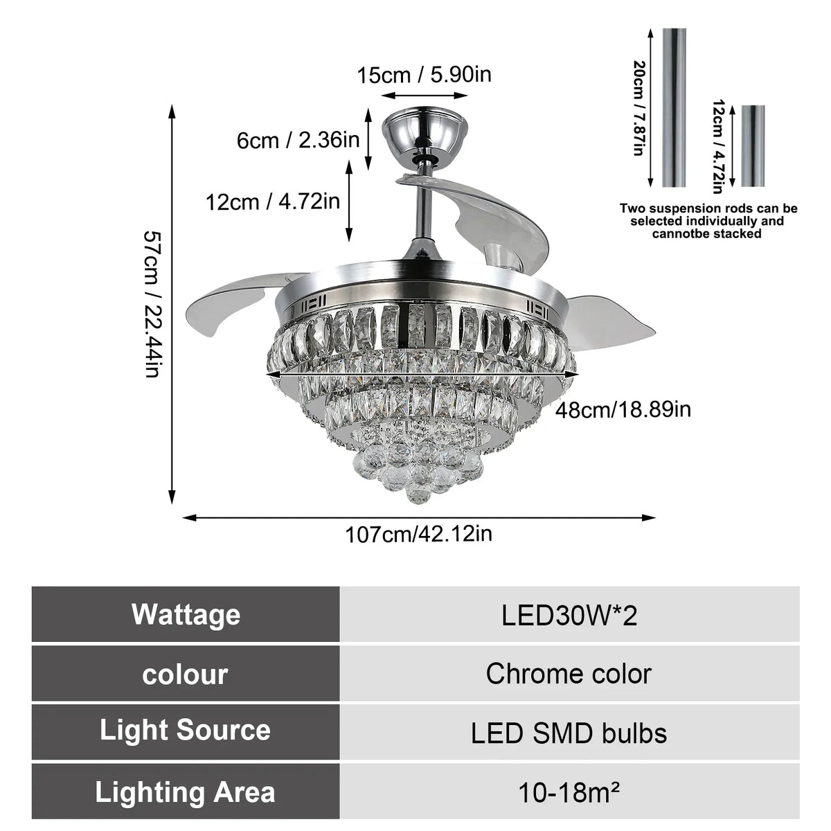 Crystal Ceiling Fan with LED Light and Remote Control