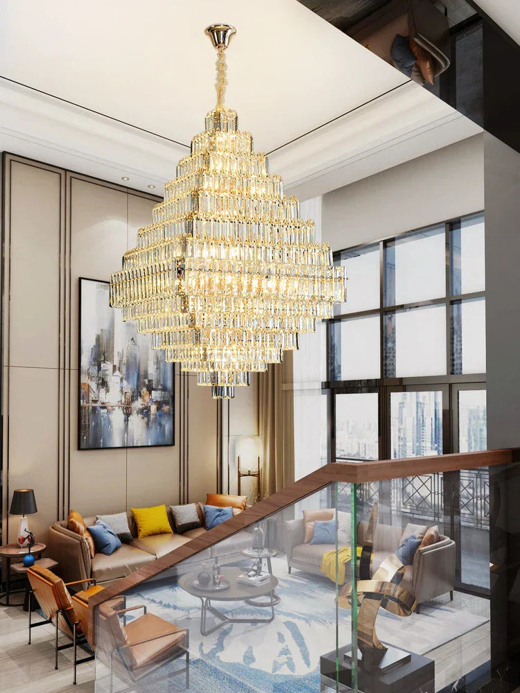 Square Pyramid Crystal Chandelier for Living Room & Hotel Lobby