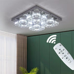 Crystal LED Ceiling Light: Modern Square K9 Chandeliers, Dimmable Stainless Steel Fixture.