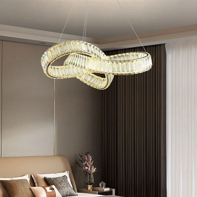 Rotating Crystal Chandelier: Modern Hong Kong-Style Designer Lamp for Living Room