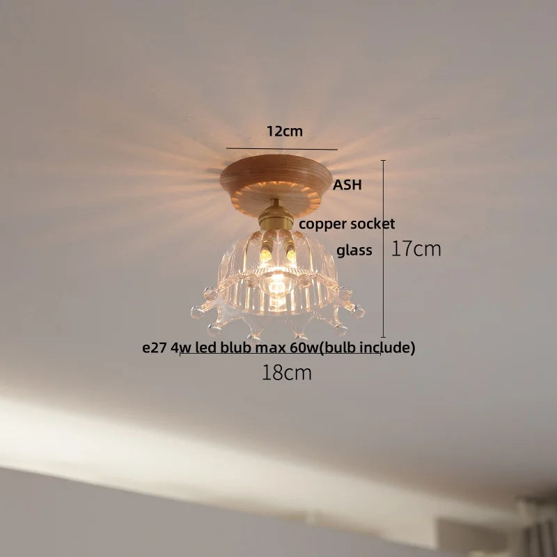 White Ceramic LED Ceiling Lamp Wood Ash Nordic Modern Copper Light