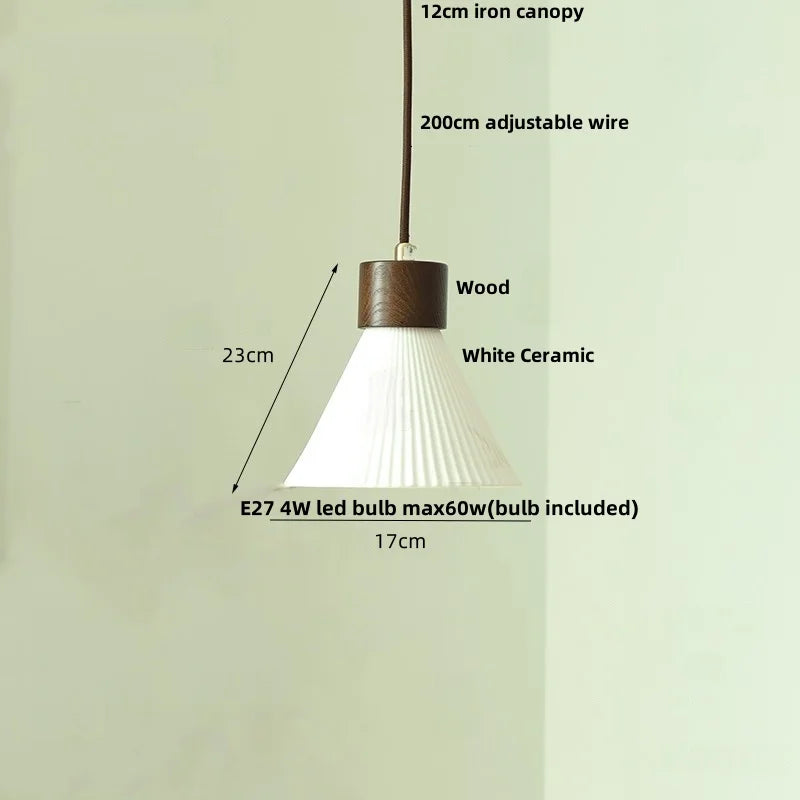 Wood & Ceramic LED Pendant Light for Kitchen Dining Room Decor