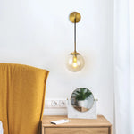Nordic Brass Glass Wall Sconce: Elegant Living Room Bedside Lighting