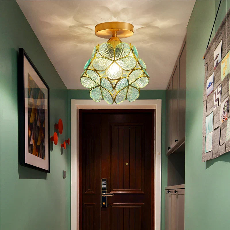 Nordic Flower Ball LED Ceiling Lights Copper Glass Chandelier