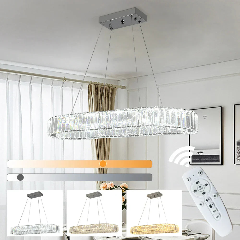 Crystal Oval Design LED Chandelier: Modern Large Pendant Light for Living Room & Bedroom