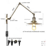 Vintage Industrial Long Arm Adjustable LED Wall Sconce Pull Chain Switch Bedside Lamp