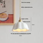 White Ceramic LED Pendant Lamp, Nordic Modern Hanging Light with Adjustable Copper Socket