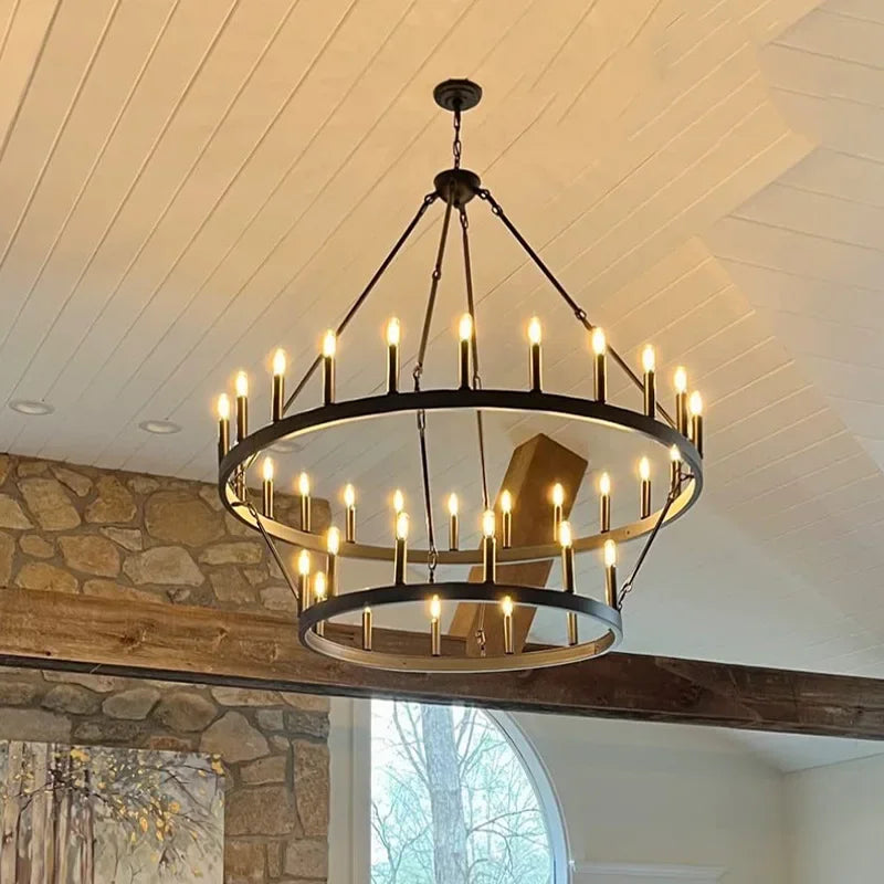 Afralia™ Black Metal LED Pendant Chandelier for Living Room and Stairs