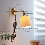 White Ceramic LED Wall Sconce with Pull Chain Switch & Rotate Copper Finish