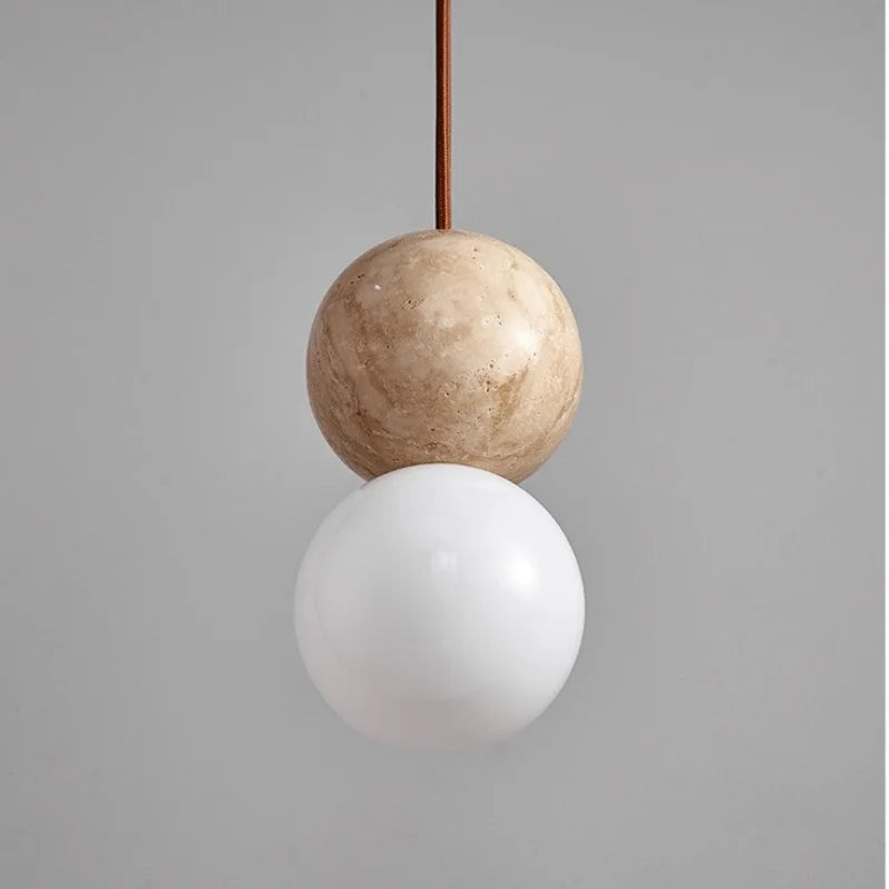 Afralia™ Stone Glass LED Hanging Lamp for Living & Dining Room, Yellow Travertine Nordic Pendant Lighting