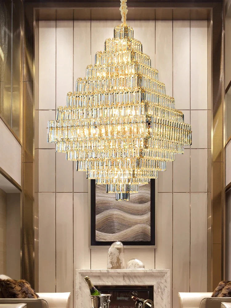 Square Pyramid Crystal Chandelier for Living Room & Hotel Lobby