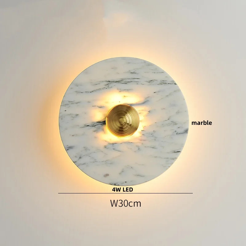 Round Black Iron LED Wall Lamp Bulgari Marble White Glass Stair Light