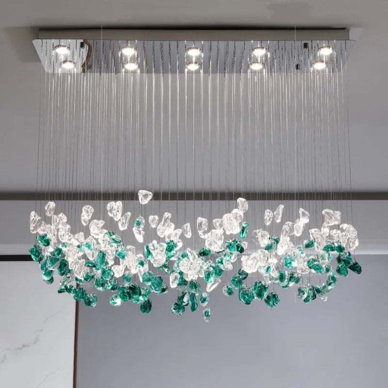 Glass Stone Chandeliers: Modern Luxury LED Pendant Lights for Dining Room Art Decor