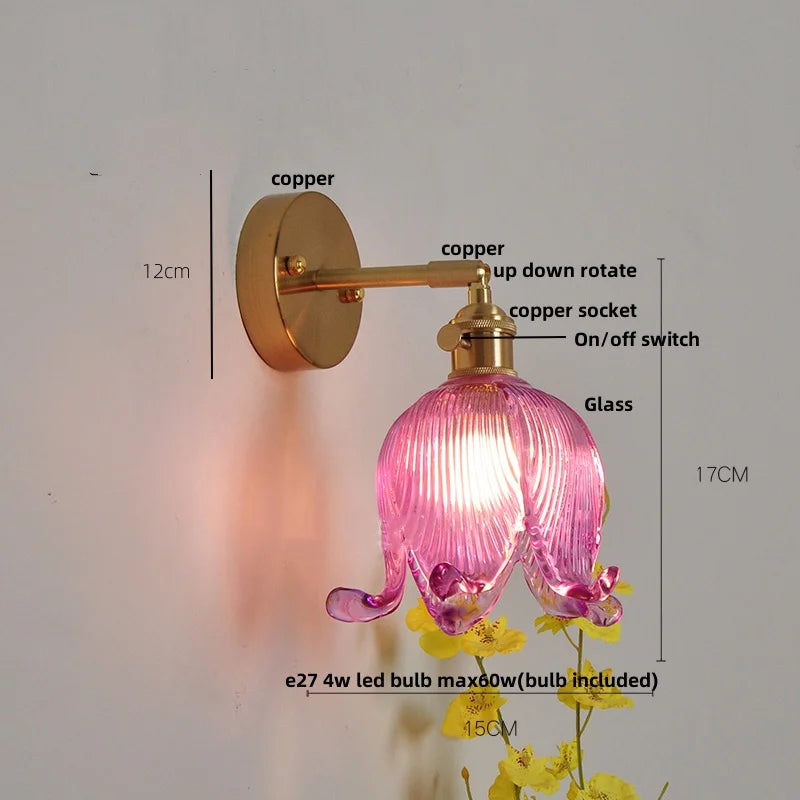 Vintage Glass Wall Sconce - LED Pull Chain Switch Up Down Rotate Wall Lamp