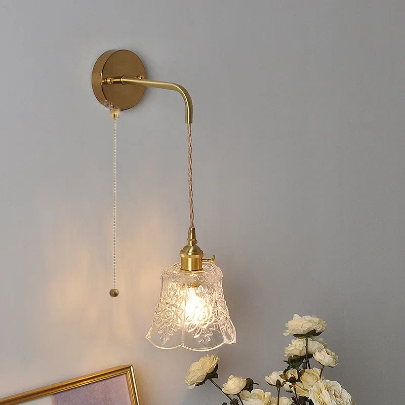 Glass Clear LED Wall Light Fixture, Modern Copper Wall Lamp