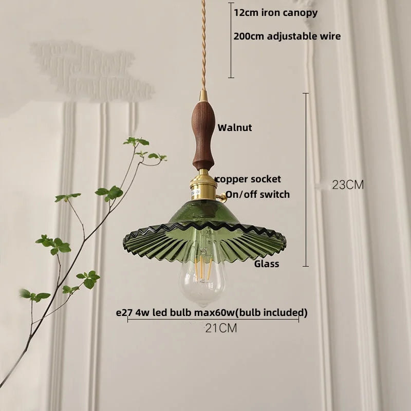 Amber Glass LED Pendant Lamp with Adjustable Wire for Dining Room and Kitchen