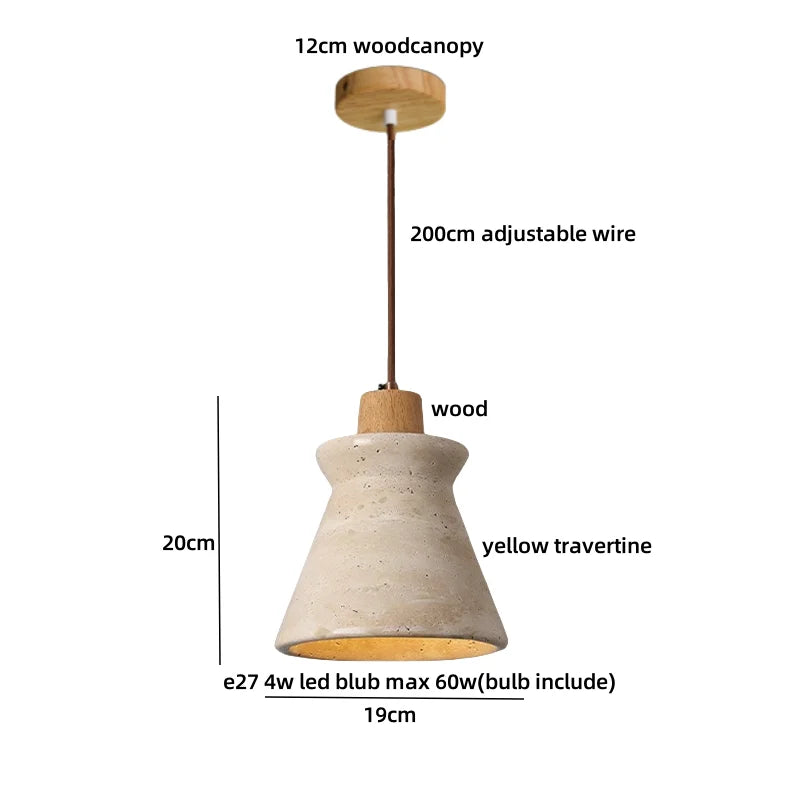 Stone LED Pendant Light: Nordic Modern Yellow Travertine Fixture for Living Dining Hallway