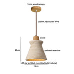 Stone LED Pendant Light: Nordic Modern Yellow Travertine Fixture for Living Dining Hallway