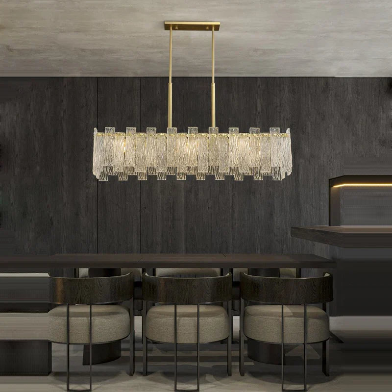 Art Deco Golden Copper Glass Chandelier LED Lighting Fixture