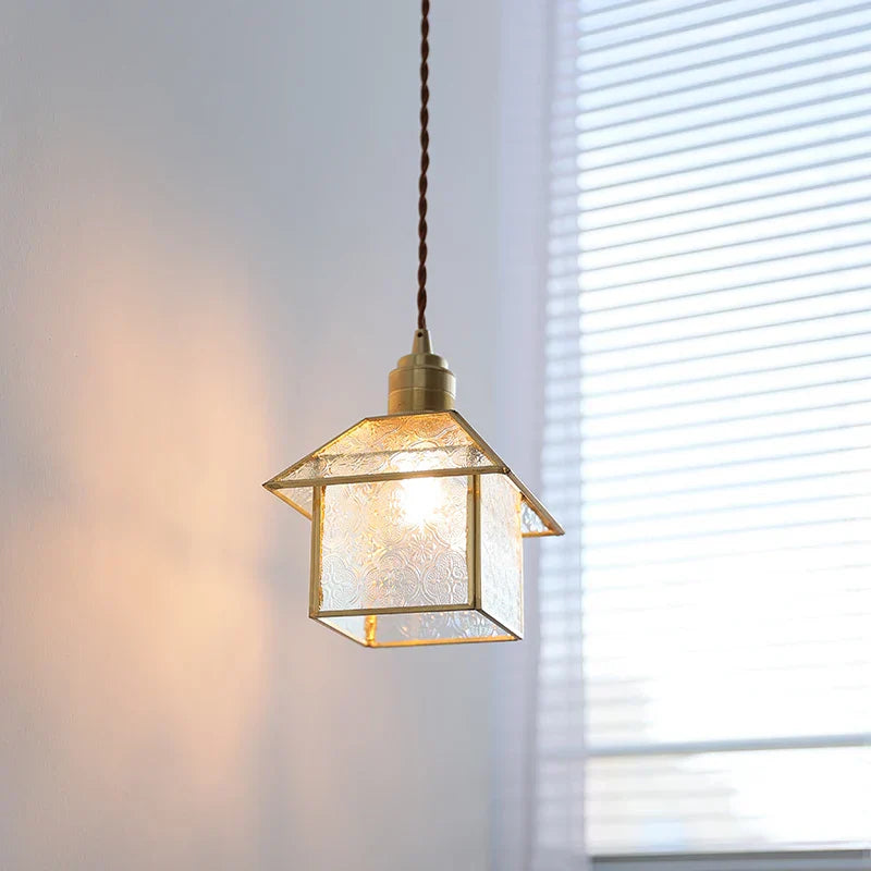 Cube Glass LED Pendant Light: Modern Copper Hanging Lamp for Bedroom, Restaurant, Hallway