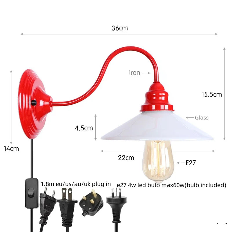 Vintage Loft LED Wall Lamp Red Clear Glass Stair Light