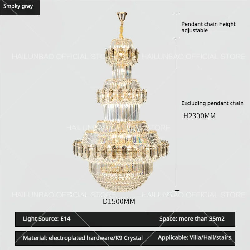 Crystal Chandelier: Villa High Living Room Luxury Lighting