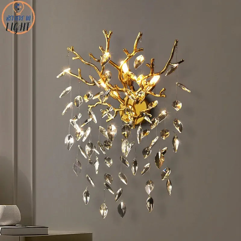 Luxury Gold Wall Sconce Crystal Decor LED Wall Light