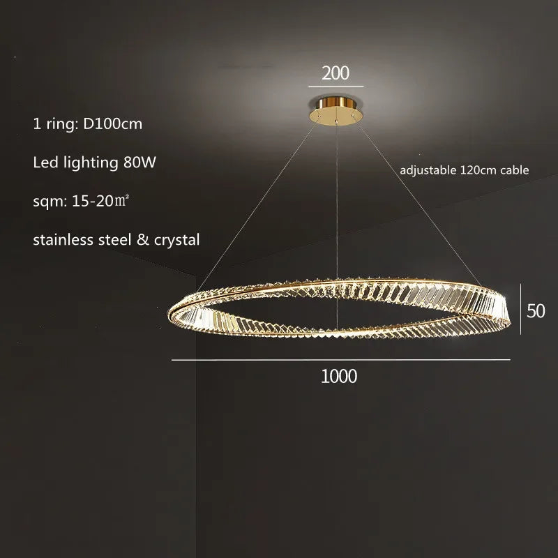 Luxury Gold Crystal Pendant Lights Dimmable LED Modern Living Room Fixture