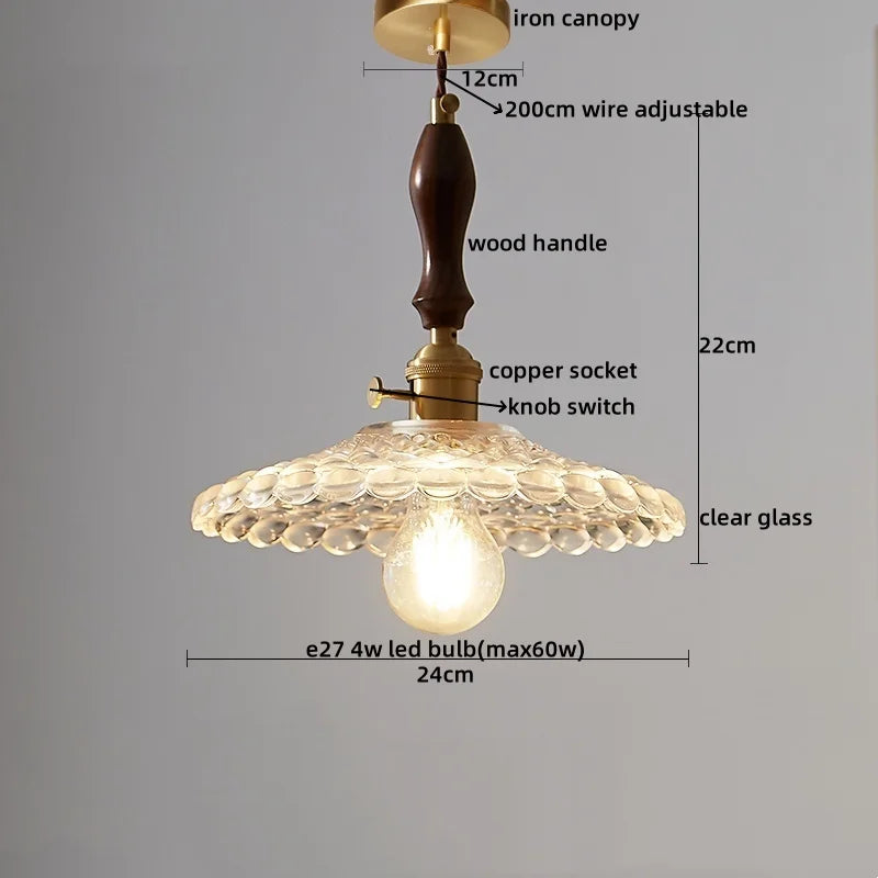 Clear Glass Pendant Lamp Japanese Style LED Hanging Lights