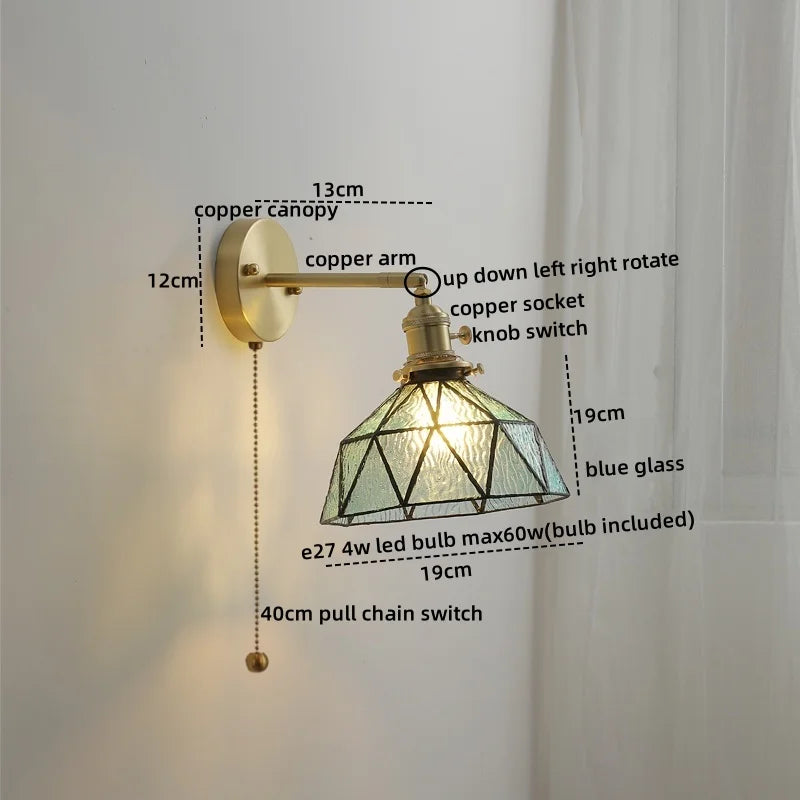 Ceramic LED Wall Light with Pull Chain Switch for Bedroom Bathroom Living Room