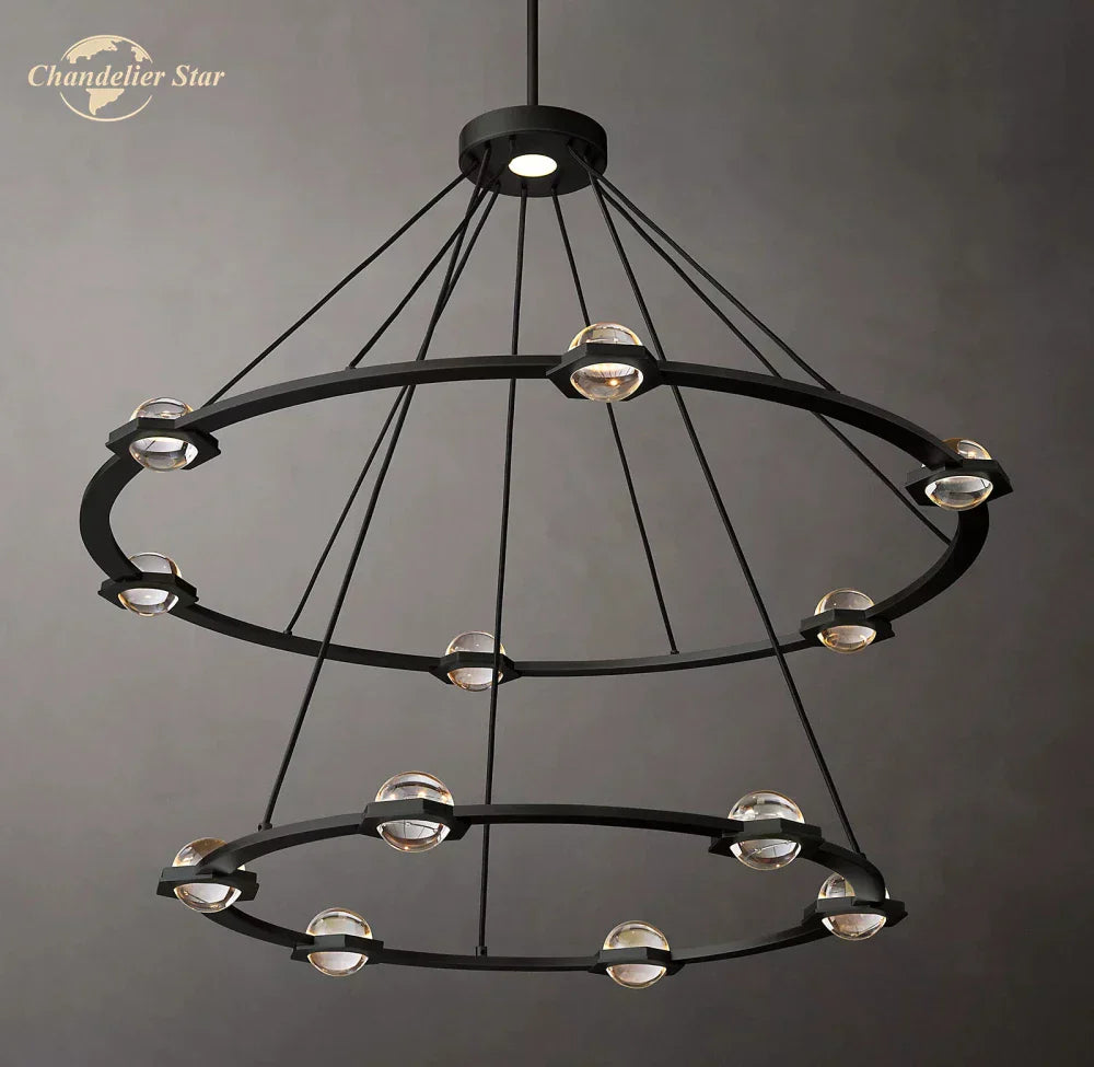 Éclatant Two-Tier Round Crystal Chandelier for Living & Dining Room
