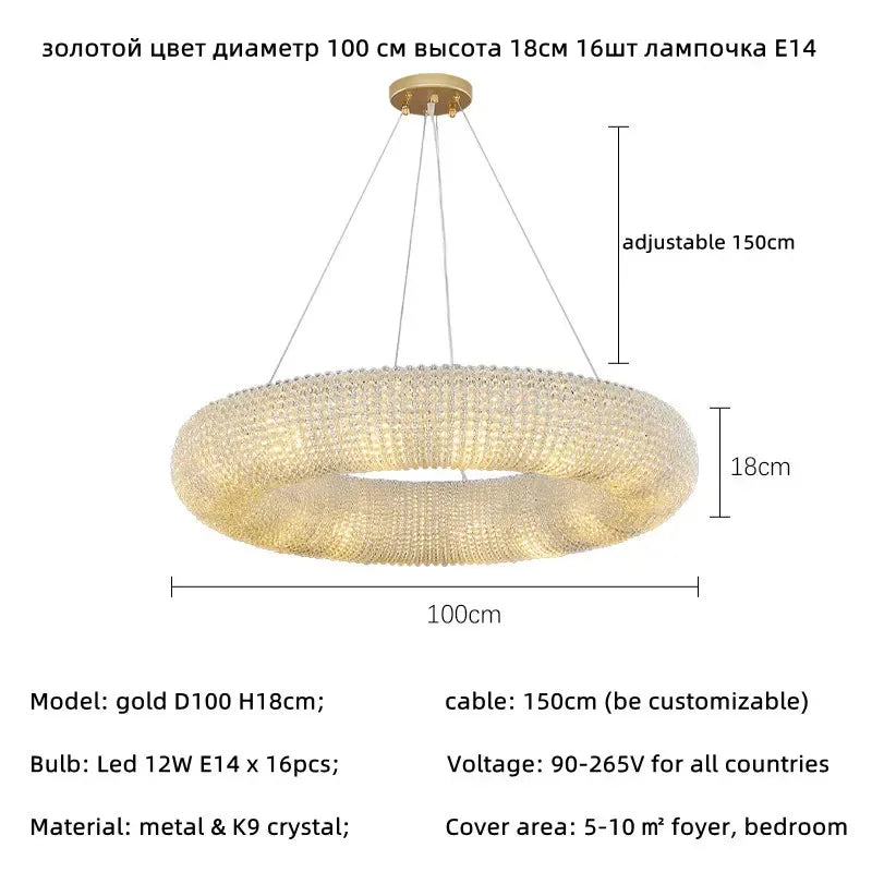 Crystal Luxury Loft Pendant Light with LED E14 Bulb for Living Room