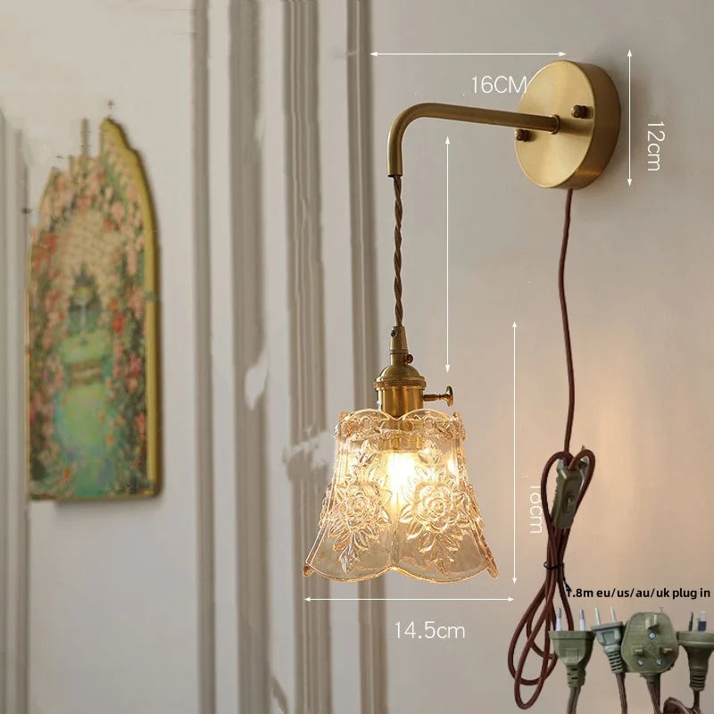 Glass Clear LED Wall Light Fixture, Modern Copper Wall Lamp