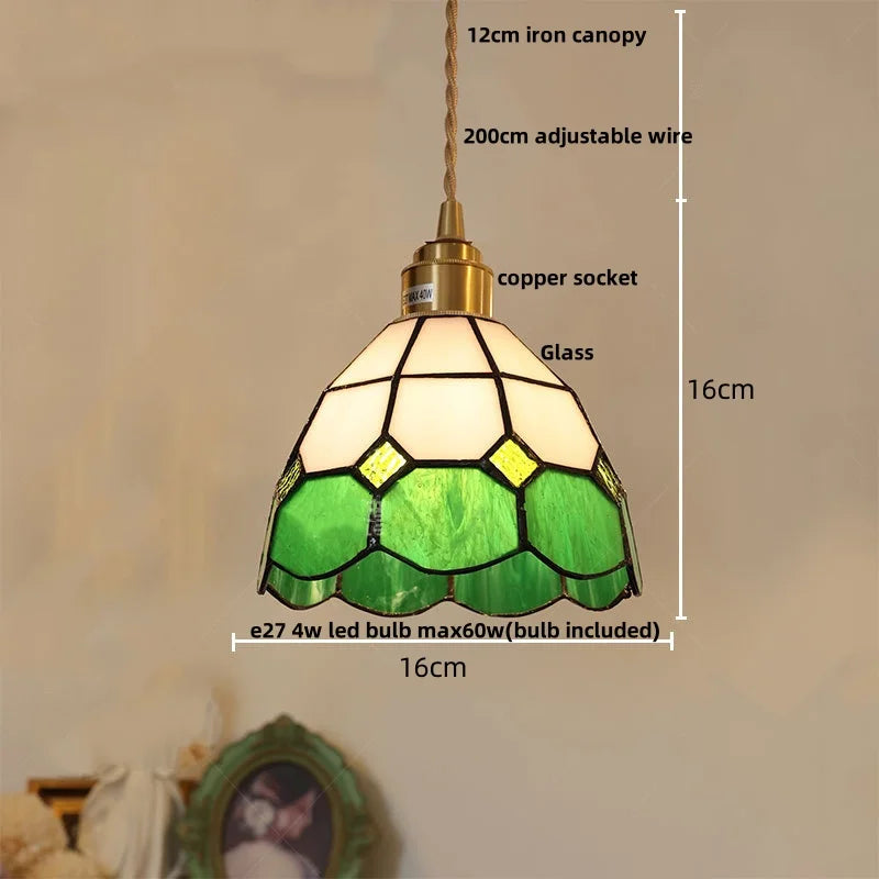 Walnut Wood LED Pendant Light Fixture with Colorful Glass Hang Lamp
