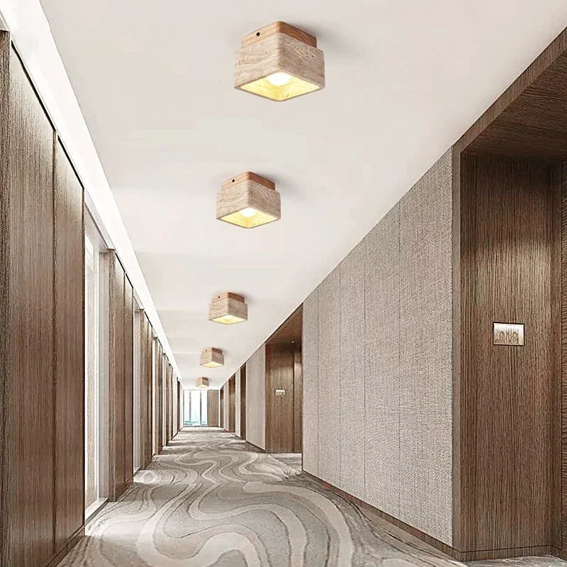 Travertine Stone Ceiling Lamp with E27 LED Bulb for Living Room